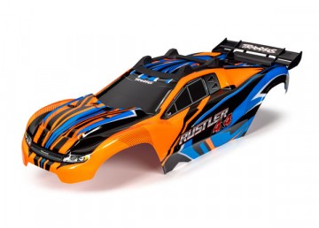 Traxxas 6734T Body Rustler 4x4 Orange &amp; Blue Complete Clipless