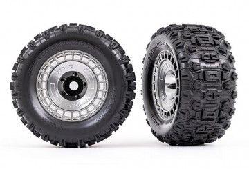 Traxxas 9572X Tires &amp; Wheels Sledgehammer 3.8'' / Satin Chrome 3-piece Spoke (w/ Wheel Hubs) (2)