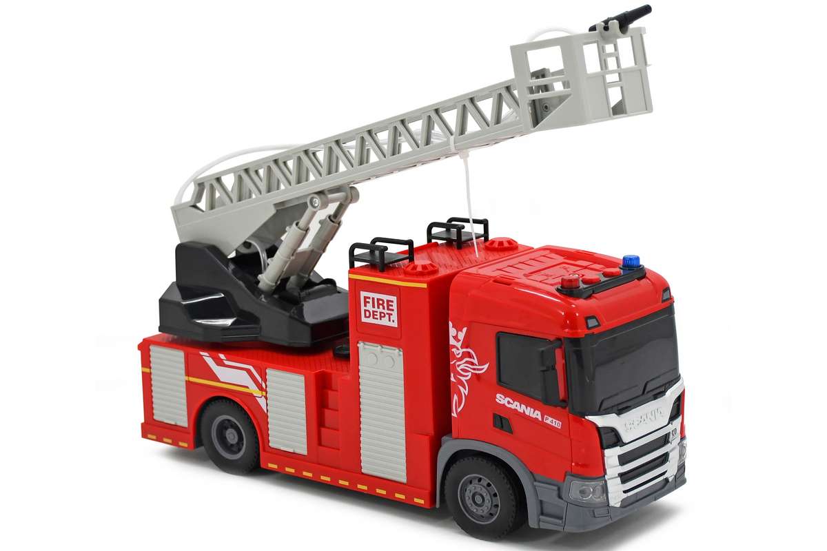 Scania brandbil med stige, rød legetøjsbrandbil