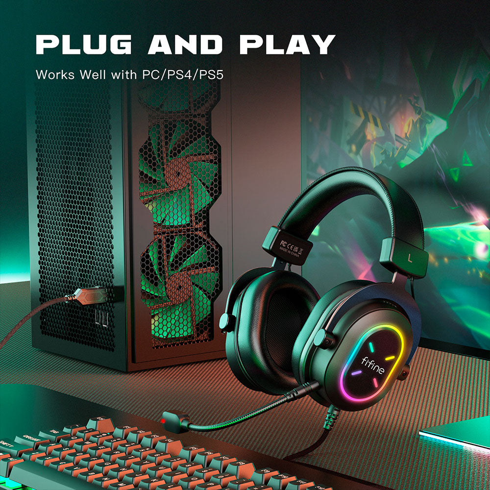 Fifine H6X Professional Gaming USB RGB Gaming Headset, Black
