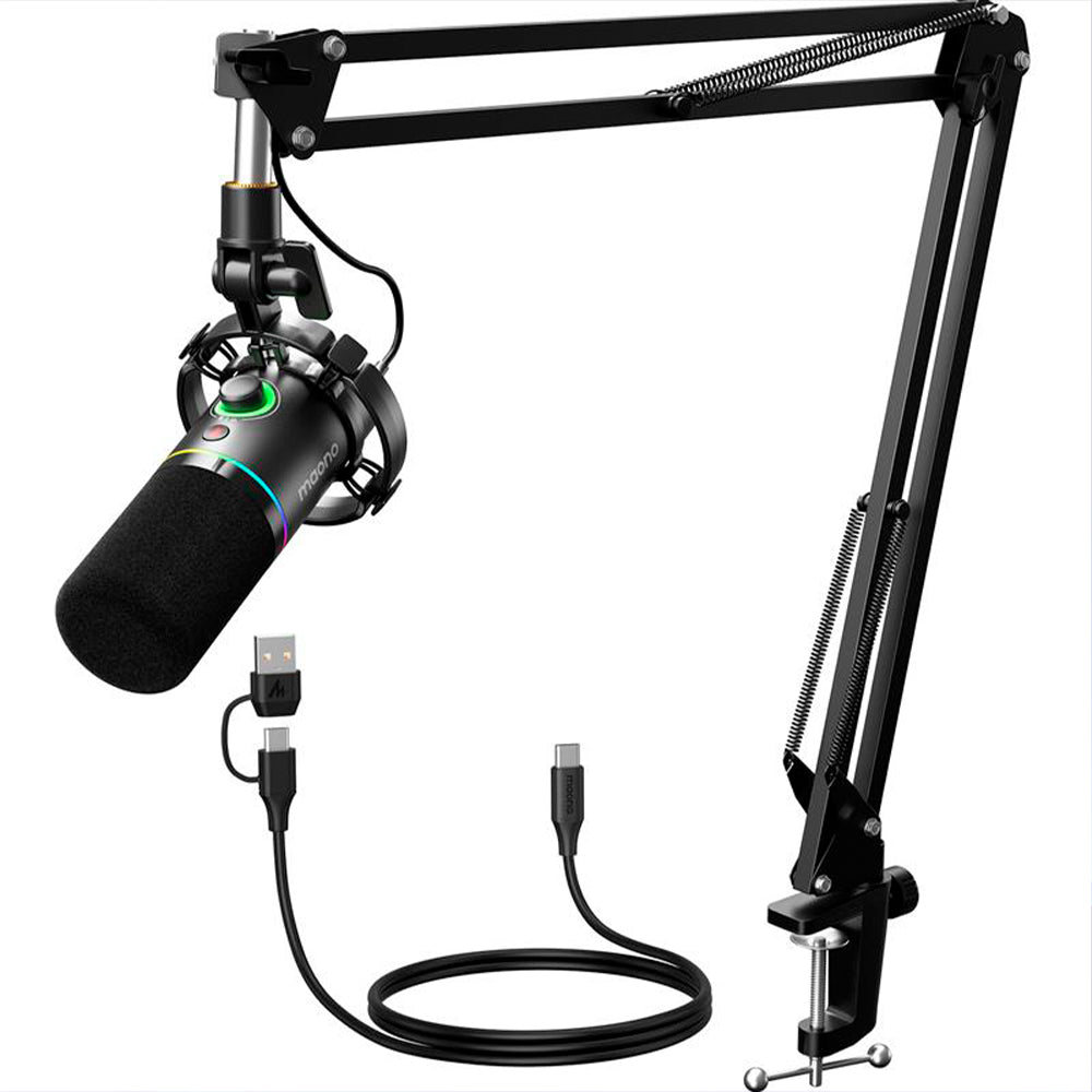 MAONO PD200XS Dynamic RGB USB/XLR Microphone with Arm Stand — For Creators, Streamers &amp; Podcasters
