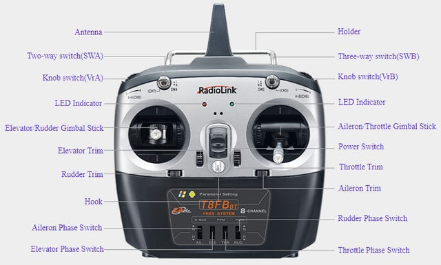 Fjernbetjening m. 8 kanaler T8FB - Mode 2 -  m. R8EF Receiver