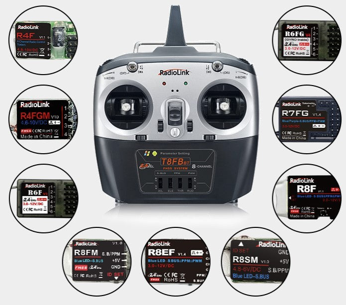 Fjernbetjening m. 8 kanaler T8FB - Mode 2 -  m. R8EF Receiver