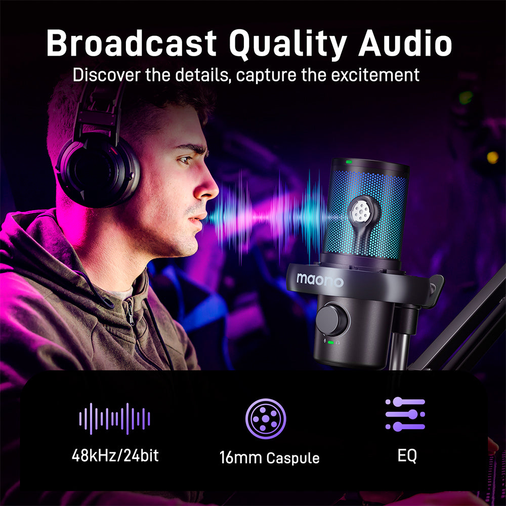 MAONO DM40 Pro Condenser RGB USB/Wireless AI Gaming Microphone, black