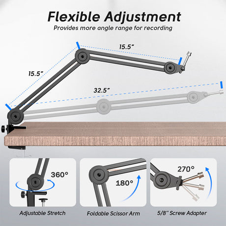 FIFINE BM63 Super Steady Full Metal Heavy Boom Arm Stand, Black