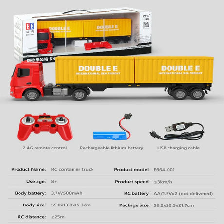 Lang fjernstyret truck med dobbelt container vogn