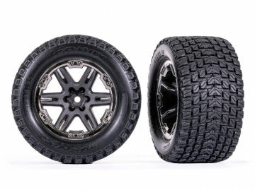 Traxxas 6764-BLKCR Tires &amp; Wheels Talon EXT/ RXT Gray - Black Chrome 2.8" 4WD TSM (2)