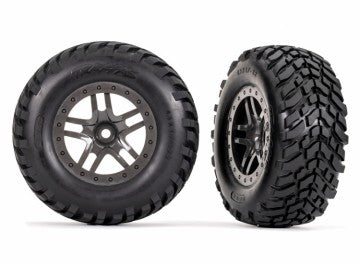 Traxxas 6964 Tires &amp; Wheels SCT Offroad/ SPlit-Spoke Gray 2.8" 4WD TSM (2)