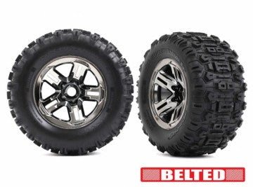 Traxxas 9573A Tires &amp; Wheels Sledgehammer Belted 3.8'' Black Chrome (17mm Hex) (2)