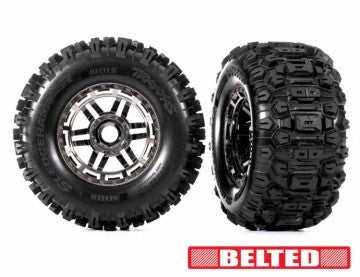 TRX8979A - Tires & Wheels Sledgehammer Belted / MAXX 17mm Black Chrome 2.8/3.6 TSM (2)