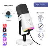 FIFINE AM8 Dynamic RGB XLR/USB Microphone, White