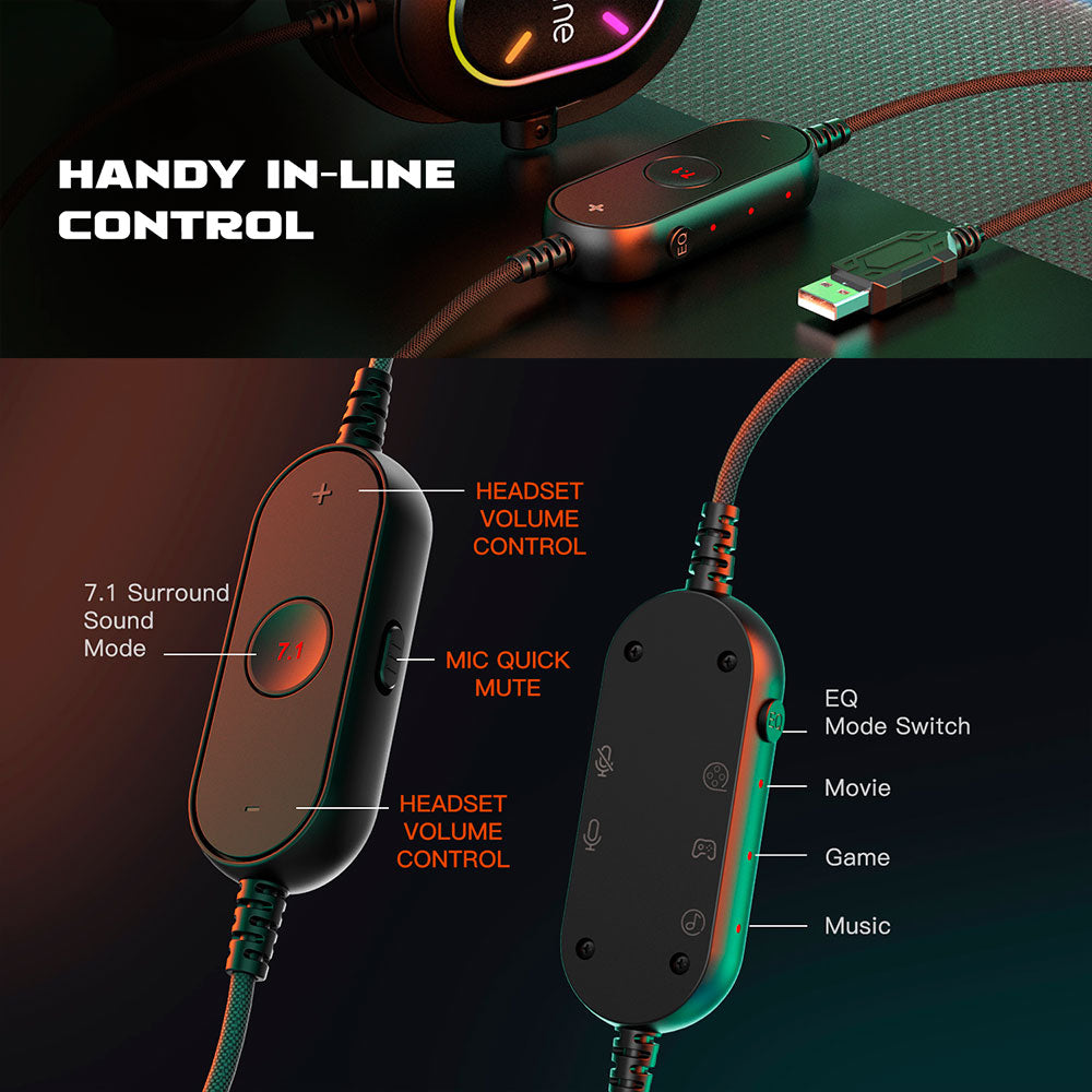 Fifine H6X Professional Gaming USB RGB Gaming Headset, Black