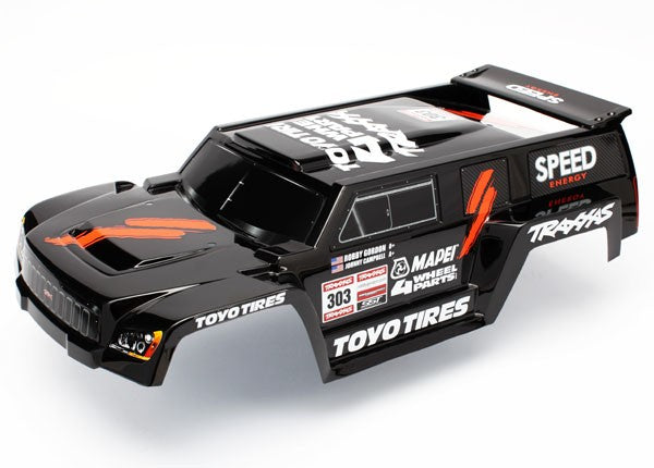 Traxxas 5818X Body, Slash, Dakar truck series, black (painted, decals applied)/ wing