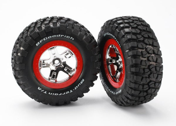 Traxxas 5867 Tires &amp; Wheels, BFGoodrich/SCT Chrome-Red 4WD/2WD Rear (2)