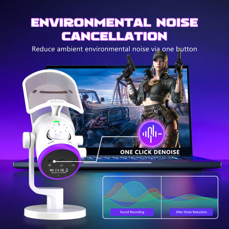 FIFINE AM6 Condenser RGB USB Microphone with chat and gaming volume preference knob, White