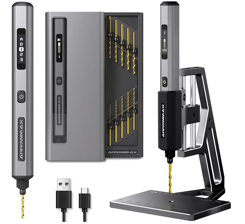 ARROWMAX AM199974 - Arrowmax SDS Mini Drill With Alu Case + Benchtop Drill Press Black