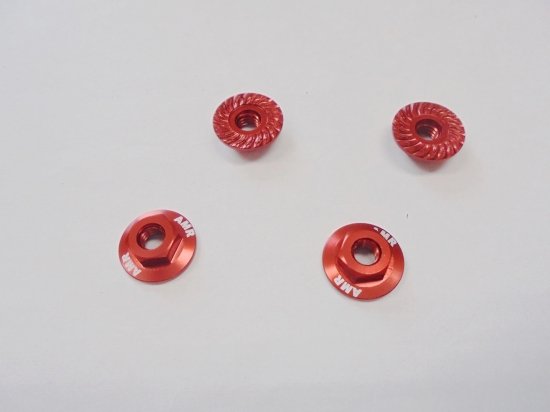 AUTOMODEL AMR-025R - Serrated Large Diameter 1:10 Aluminium Wheel Nuts 4 Red