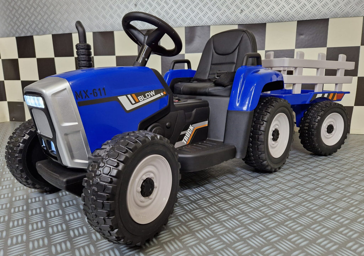 Electric toy tractor 12 volts with trailer and RC blue