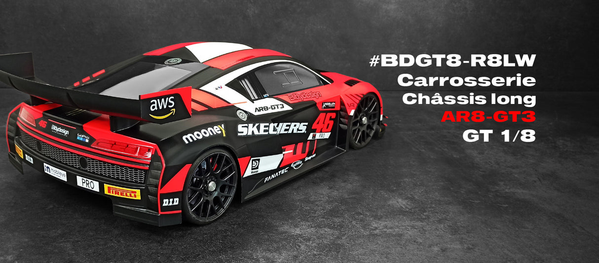 RACING EXPERIENCE BDGT8-R8LW - Bitty Design AR8-GT3 1:8 GT Body for LWB uncut unpainted 1mm