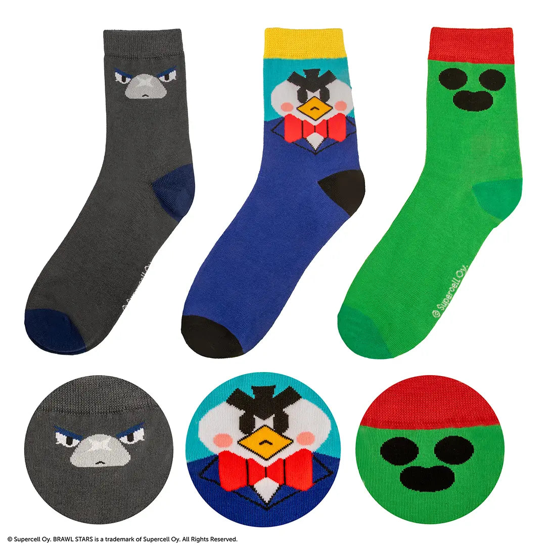 Set of 3 socks Spike, Crow & Mr. P - Brawl Stars