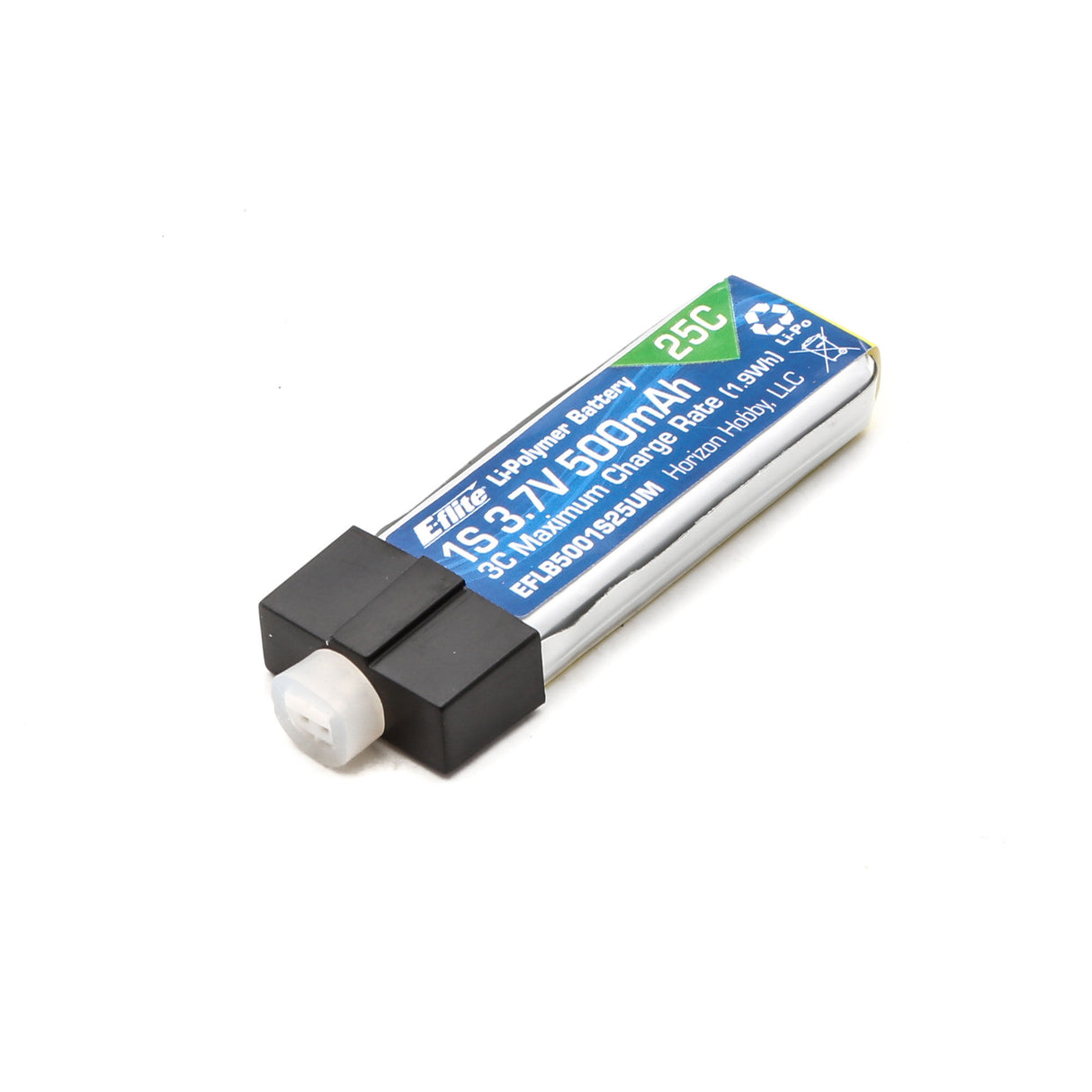 1S 3.7V 500mAh 25C Li-Po Battery; JST-RCY