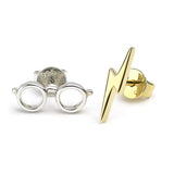 Sterling Silver Lightning Bolt and glasses stud earrings - Harry Potter