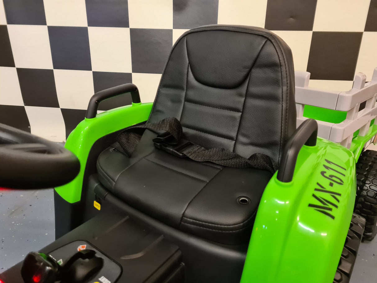 Children's battery tractor 12 volts with trailer and RC green