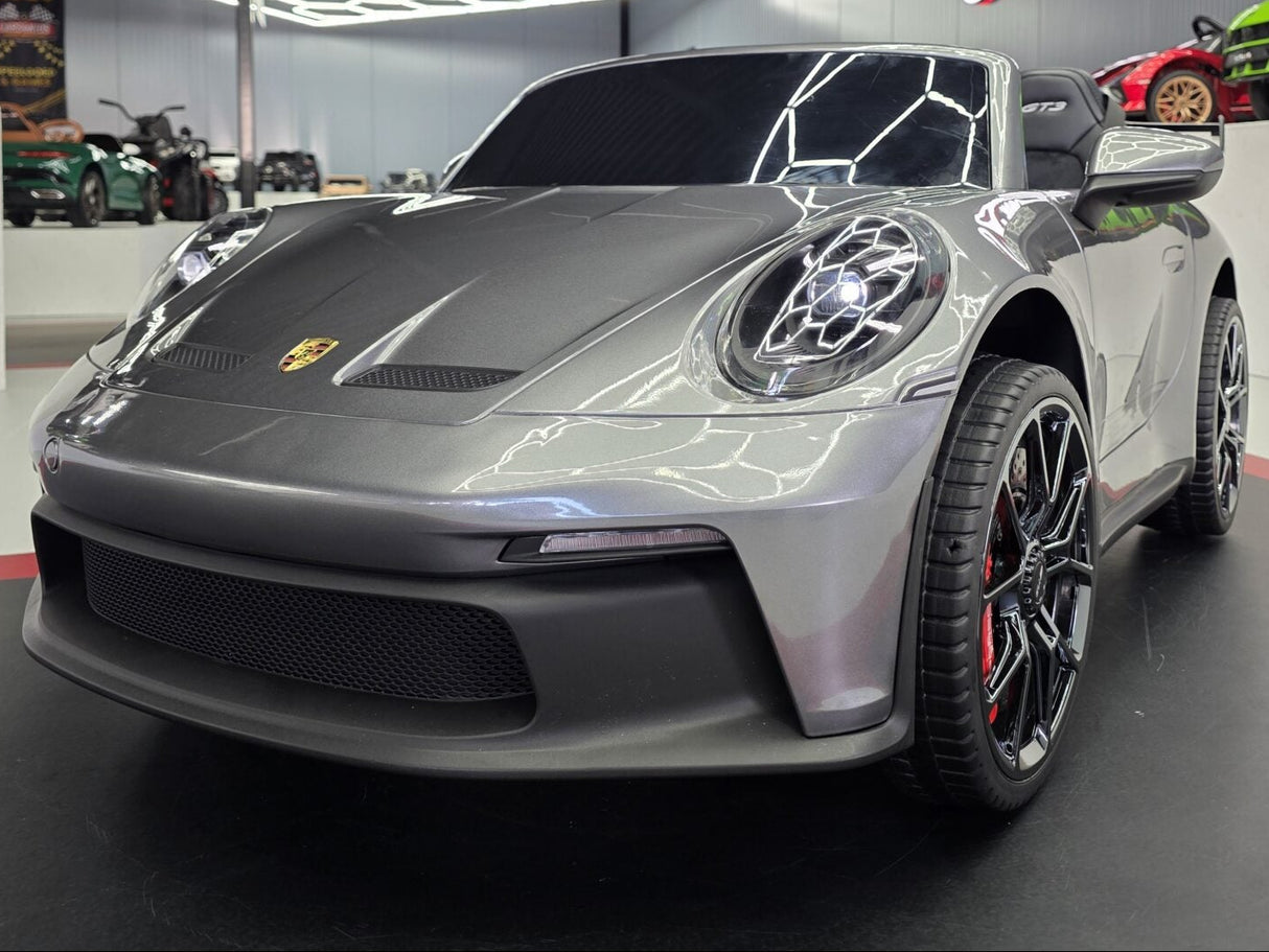 Porsche 911 24 volt GT3 ride on car metallic gray