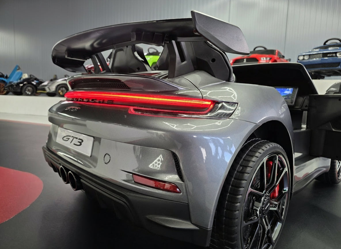 Porsche 911 24 volt GT3 ride on car metallic gray