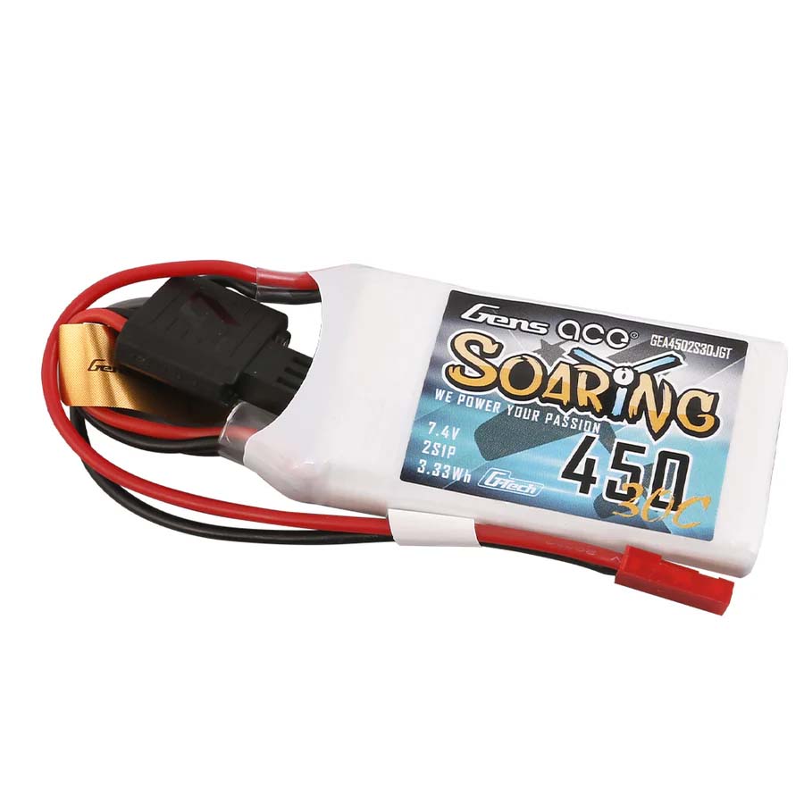GENS ACE GE1-0450-2JGT - Gensace Soaring LiPo 2S 7.4V-450-30CJST 56.5x31x9mm 33g