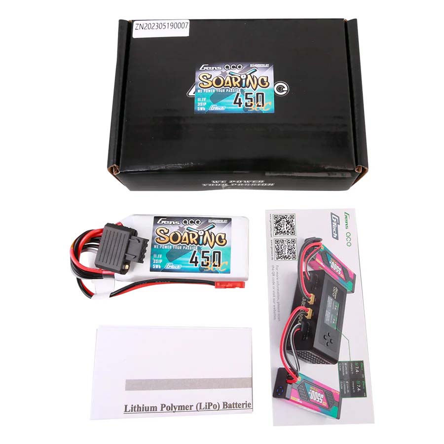 GENS ACE GE1-0450-3JGT - Gensace Soaring LiPo 3S 11.1V-450-30CJST 58x31x13.5mm 47g G-Tech
