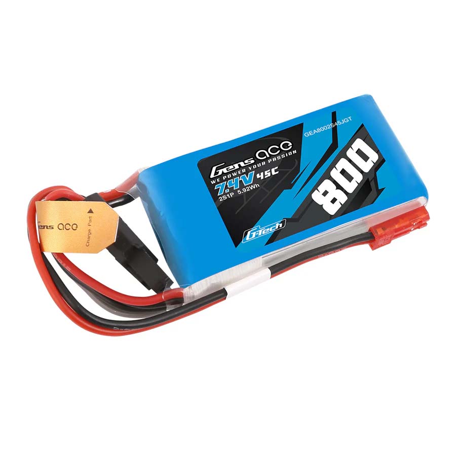 GENS ACE GE1-0800-2JGT - Gensace Batterie LiPo 2S 7.4V-800-45C JST 55x30x16mm 50g G-Tech