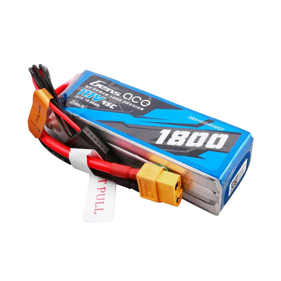 GENS ACE GE1-1800-3X6GT - GensAce Soaring LiPo 3S 11.1V-1800-45CXT60 92x31x25mm 153g G-Tech