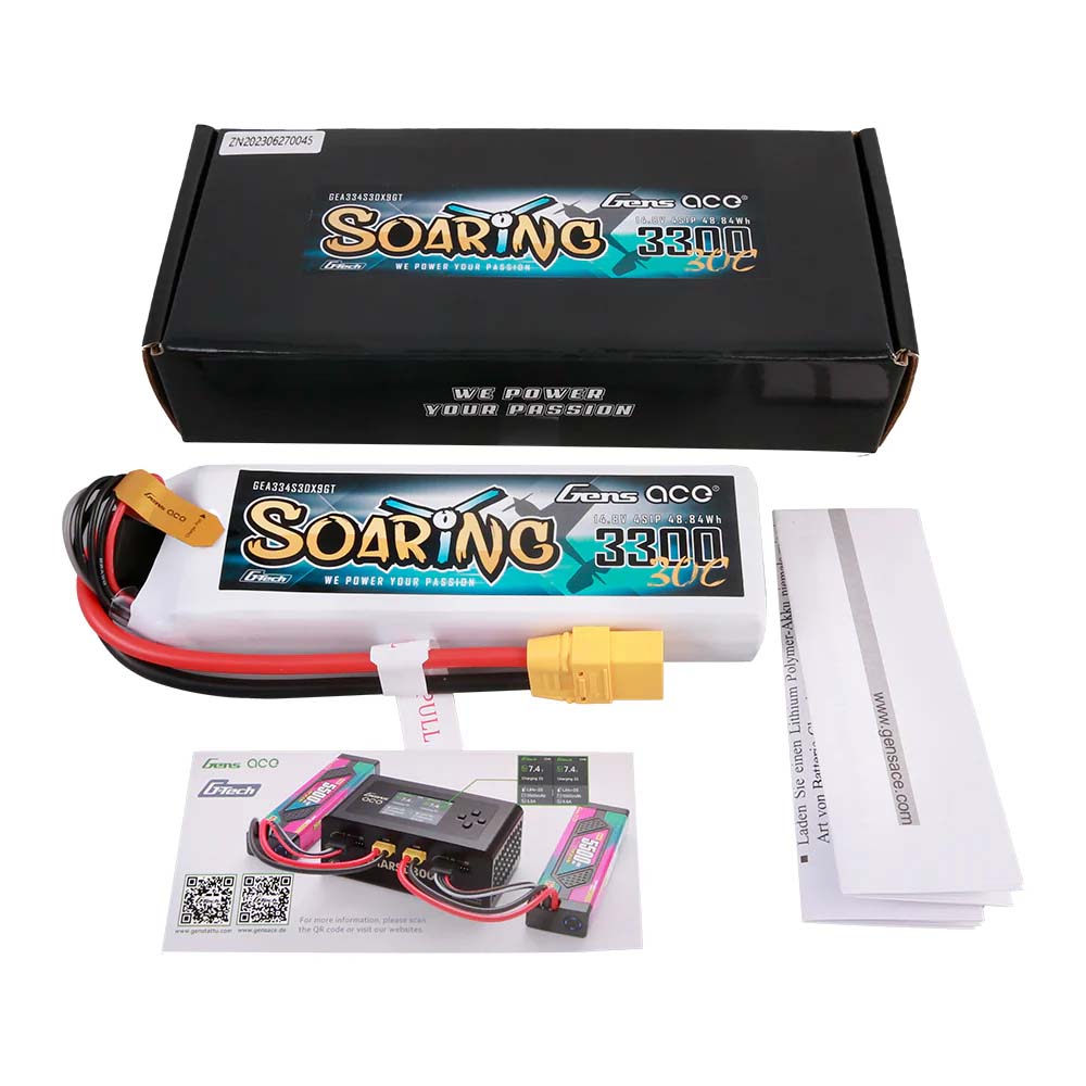 GENS ACE GE1-3300-4X9GT - GensAce Soaring LiPo 4S 14.8V-3300-30C XT90 137x42.5x26mm 331g GT