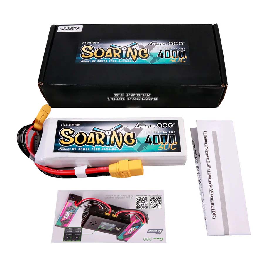 GENS ACE GE1-4000-3X9GT - GensAce Soaring LiPo 3S 11.1V-4000-30CXT90 136x42.5x22.5mm 290g GT