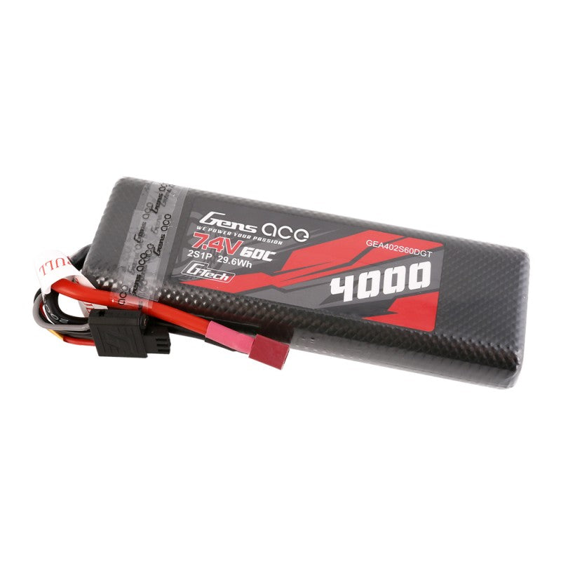 GENS ACE GE3-4000-2DGT - GensAce Bashing LiPo 2S 7.4V-4000-60C Deans 139x47x23mm 225g G-Tech
