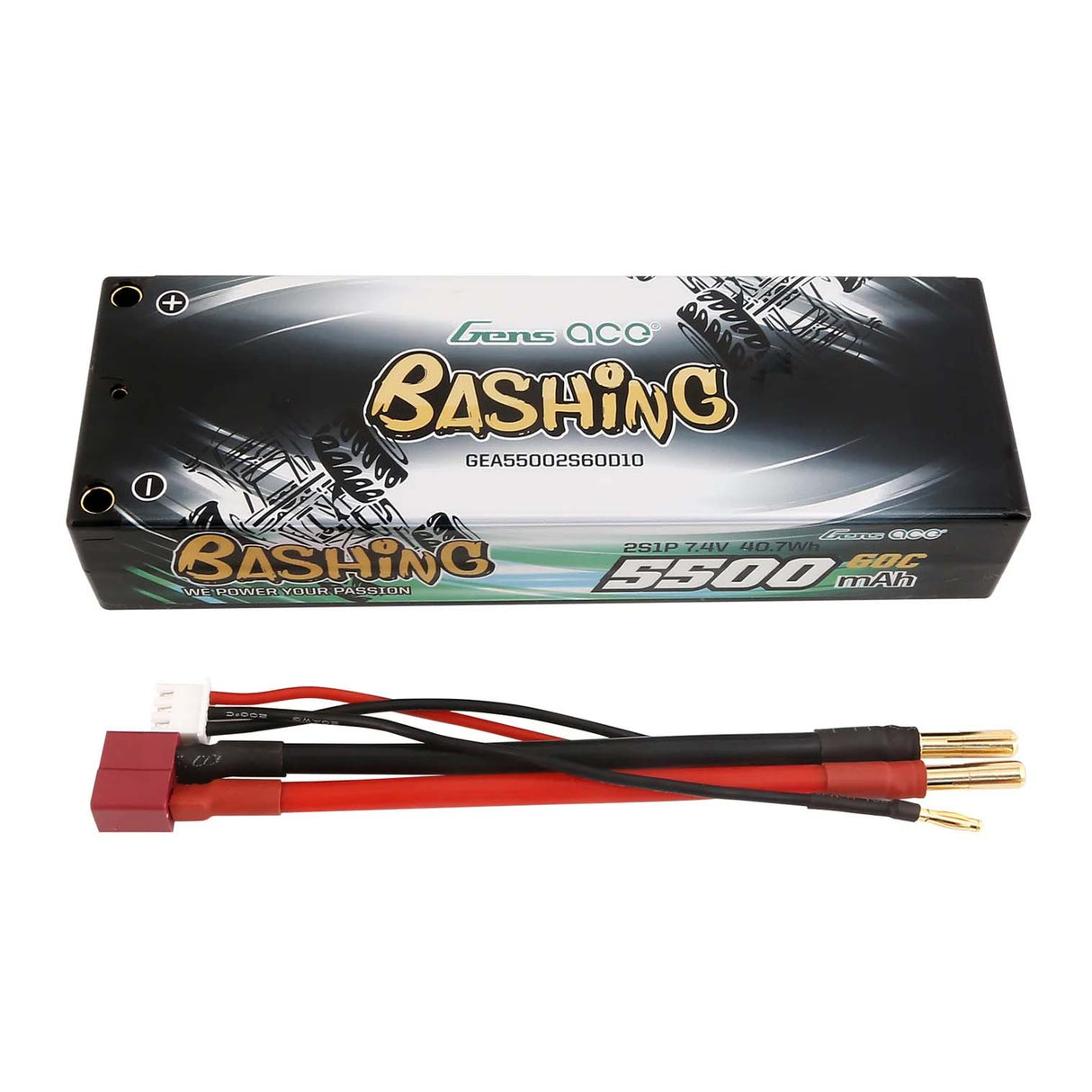 GENS ACE GE3-5500-2D60BU - Gensace Bashing LiPo 2S 7.4V-5500-60C Deans 138x47x25mm 275g Bullet