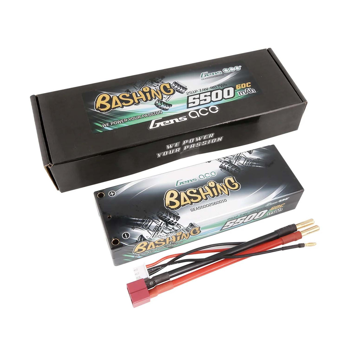 GENS ACE GE3-5500-2D60BU - Gensace Bashing LiPo 2S 7.4V-5500-60C Deans 138x47x25mm 275g Bullet