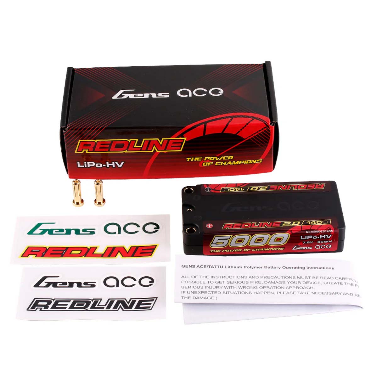 GENS ACE GEA50002S14S5 - GensAce Redline 2.0 Shorty 2S HV 7.6V-140C-5000 97x47x20mm 179g
