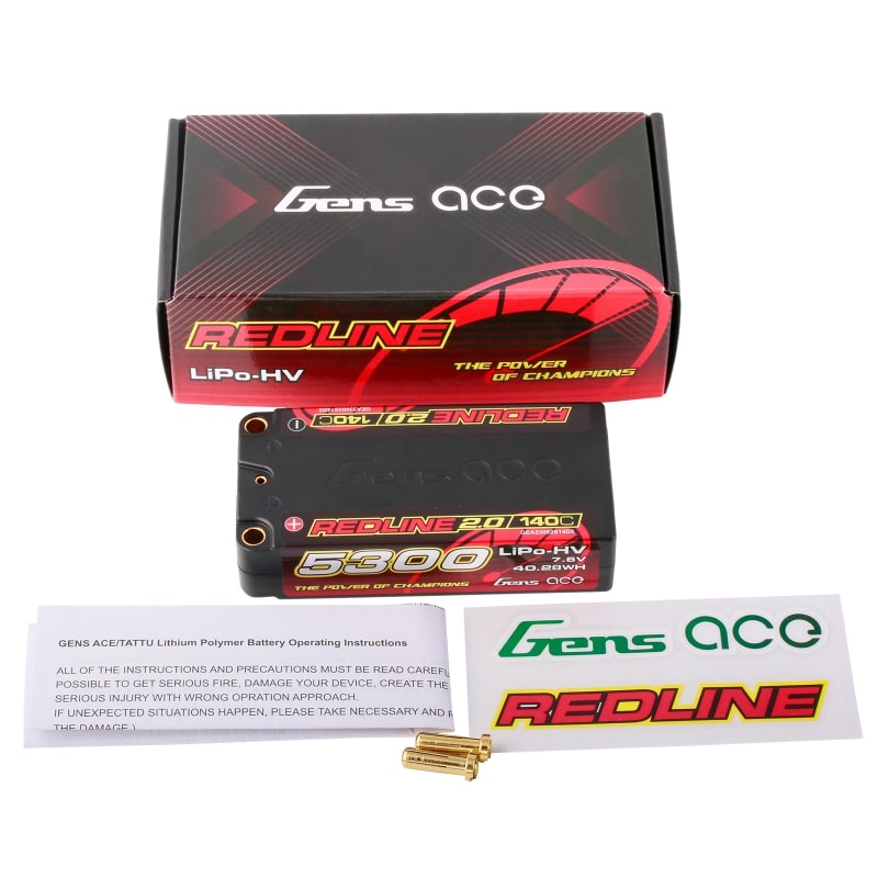GENS ACE GEA53002S14D5 - GensAce Redline 2.0 Shorty 2S HV 7.6V-140C-5300 96x47x22.5mm 199g
