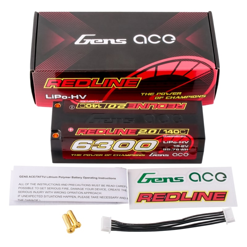 GENS ACE GEA63004S14D5 - GensAce Redline 2.0 4S HV 15.2V-140C-6300 139x47x37mm 452g