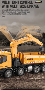 Fjernstyret Huina lastbil med tiplad, kran og EKSTRA tilbehør - skala 1:18