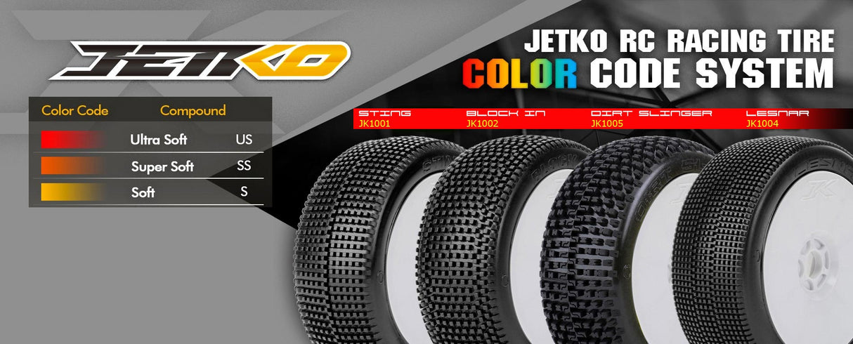 JETKO JK1001SSRW - Jetko Sting Super Soft 1:8 Buggy Pre-glued White Revo Rims 2 pcs
