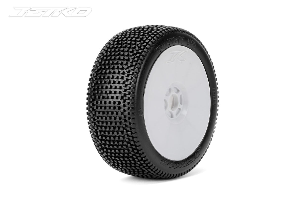 JETKO JK1002SRW - Jetko Block In Soft 1:8 Buggy Pre-glued White Revo Rims 2 pcs