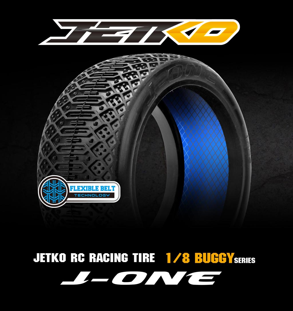 JETKO JK1009CUSRW - Jetko J One Comp. Ultra Soft Belted 1:8 Buggy on White Revo Rims 2 pcs