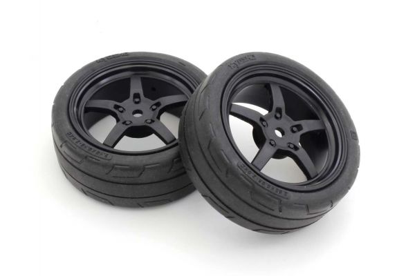 KYOSHO K.FATH705BKM - Pre-Glued Tyres FZ02 5-Spoke Black 1:10 Fazer 2.0 2 pcs Medium