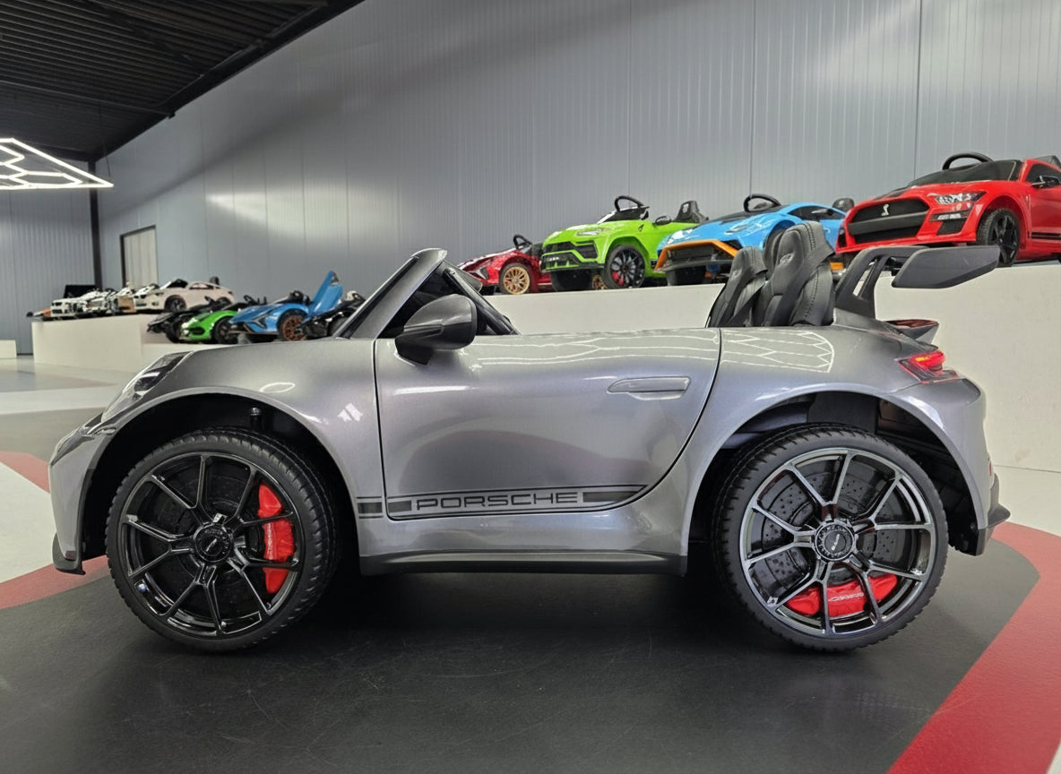 Porsche 911 24 volt GT3 ride on car metallic gray