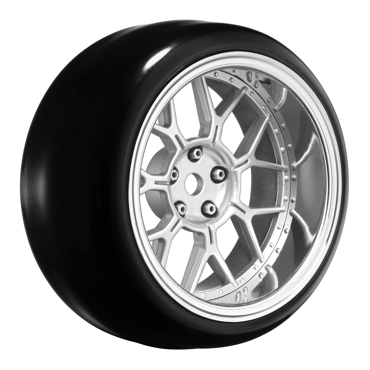 Tires &amp; Wheels Drift / 14-Spoke Matte Silver (2,4,6,8mm Offset) 12mm Hex (4)