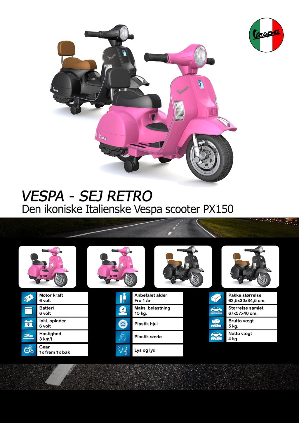 Vespa PX150 Pink 6V – El-scooter til børn