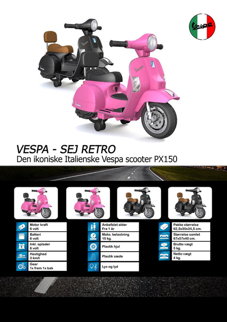 Vespa PX150 Pink 6V – El-scooter til børn